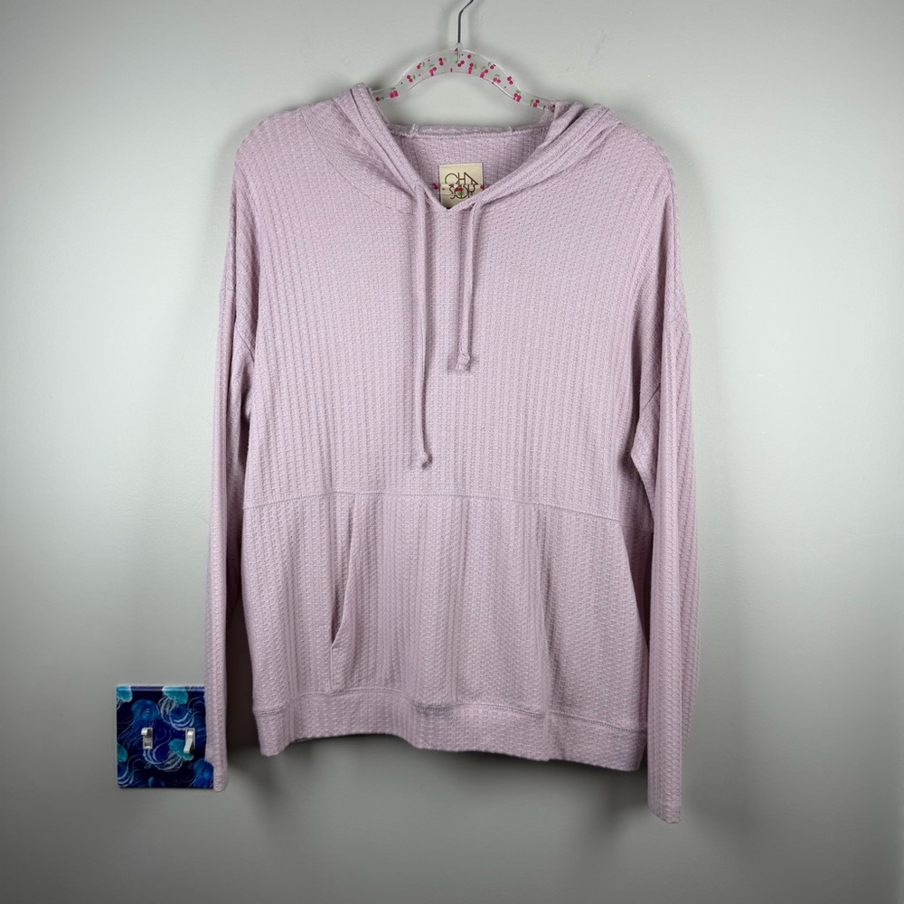 Chaser Waffle Knit Hoodie Secret Lilac Purple Pullover Thermal Top Large Fall